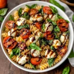 Delicious Caprese Pasta Salad with Balsamic Glaze served in a bowl