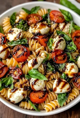 Delicious Caprese Pasta Salad with Balsamic Glaze served in a bowl