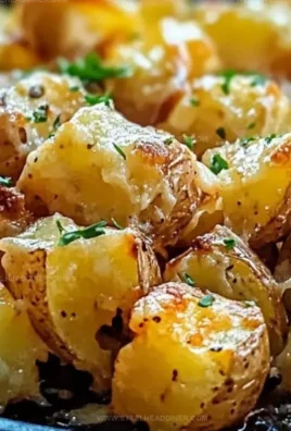 Cheesy ranch oven roasted potatoes served on a plate with herbs