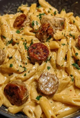 Creamy Cajun garlic butter sausage pasta served in a bowl, topped with herbs.