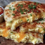 Crispy egg and cheese breakfast quesadillas served on a plate