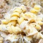 Delicious crockpot garlic parmesan chicken pasta in a creamy sauce