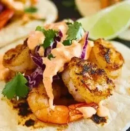 Easy Blackstone griddle shrimp tacos recipe with vibrant toppings