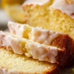Delicious slice of easy moist lemon loaf with a lemon glaze on top