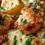 Delicious Garlic Parmesan Chicken and Potatoes dish ready to serve