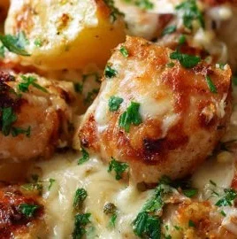 Delicious Garlic Parmesan Chicken and Potatoes dish ready to serve
