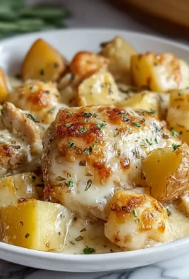 Garlic Parmesan Crockpot Chicken with Potatoes in a serving dish
