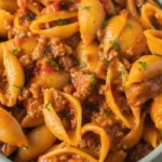 High protein taco pasta dish served in a bowl with toppings