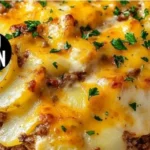 A delicious Hobo Casserole served in a baking dish with colorful vegetables and meat.