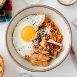 Delicious homemade Buldak Carbonara with creamy sauce and spicy ingredients.