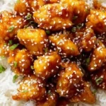 Delicious Honey Sesame Chicken garnished with sesame seeds and green onions