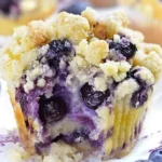 Homemade lemon blueberry muffins with a golden brown top and fresh blueberries