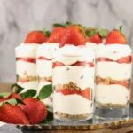 Delicious no bake strawberry cheesecakes ready to be served