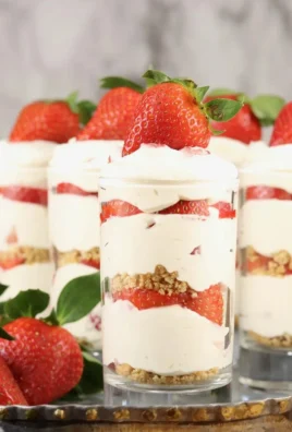 Delicious no bake strawberry cheesecakes ready to be served