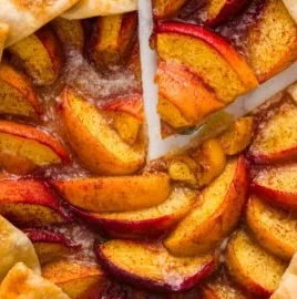 Freshly baked Peach Galette with juicy peaches and golden crust