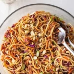 Colorful Sesame Noodle Salad with vegetables and sesame dressing