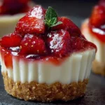 No-bake strawberry cheesecake cups with fresh strawberries and graham cracker crust