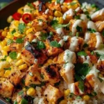 Delicious Street Corn Chicken Rice Bowl with grilled chicken and vibrant toppings.